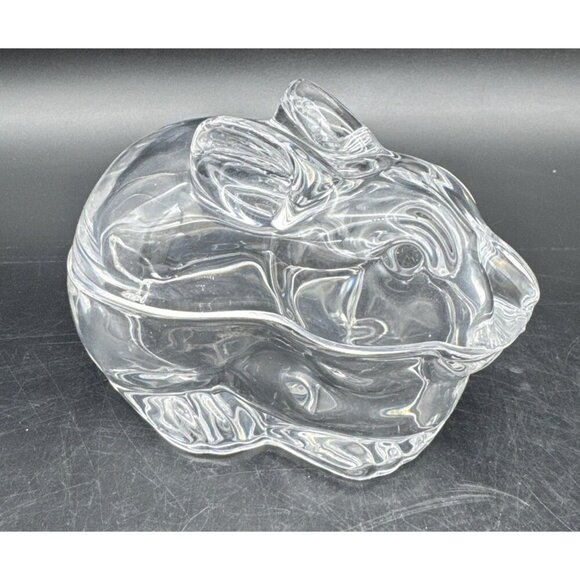 Crate & Barrel Clear Glass Covered Bunny Rabbit Candy Nuts Trinket Dish - Picture 1 of 10